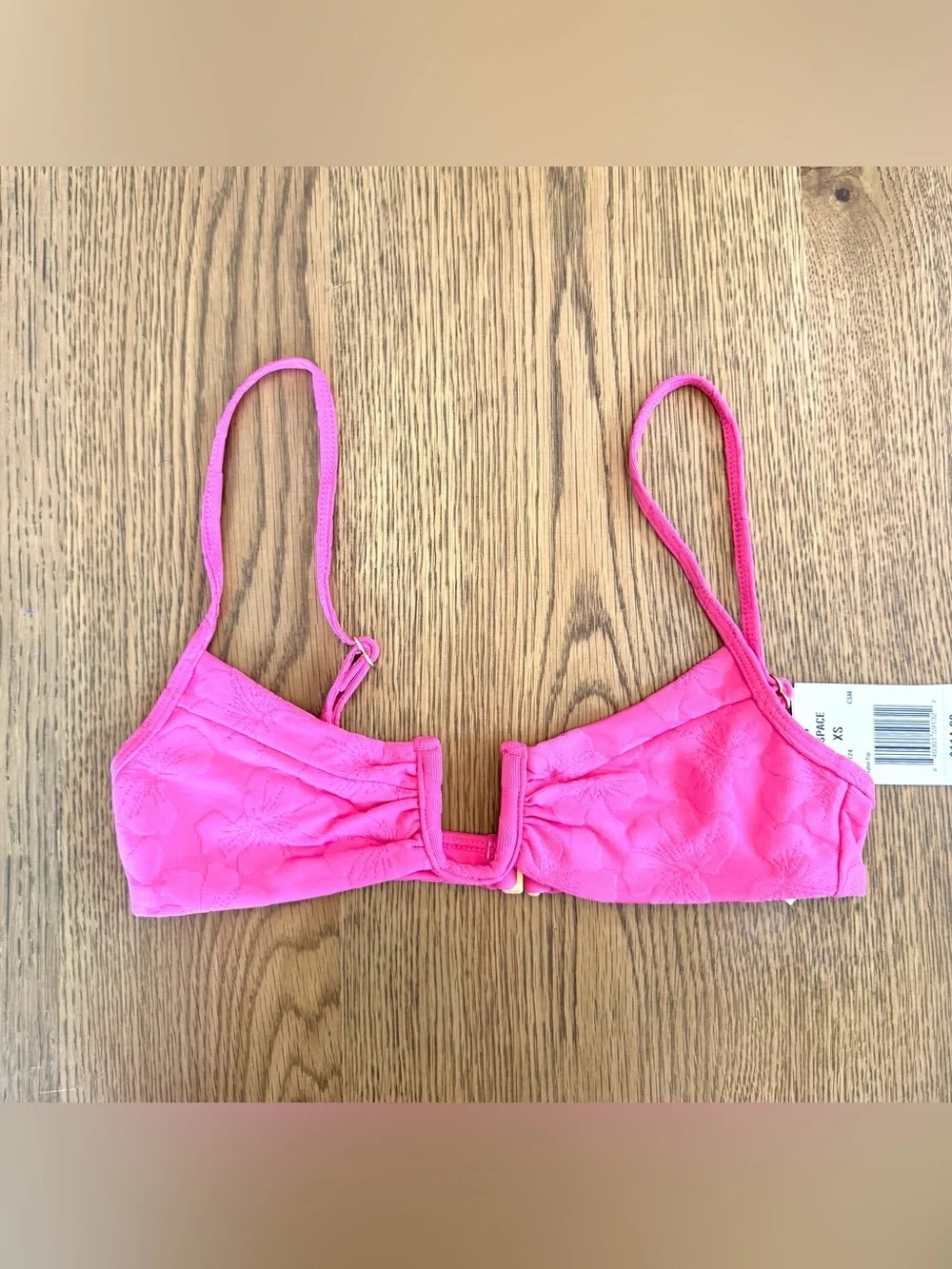L*Space Peyton Bikini Top Hot Pink Floral Textured Ring Bralette Swim NWT